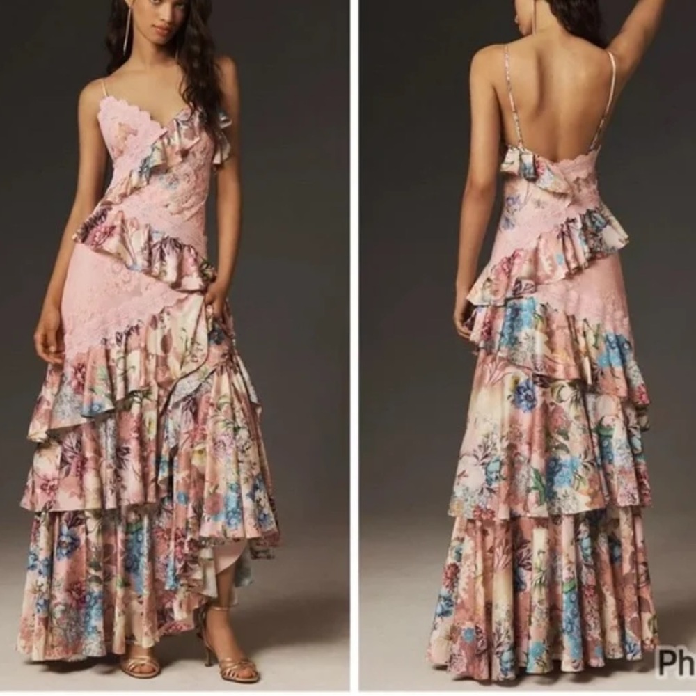 BHLDN Pink Floral Maxi Dress
